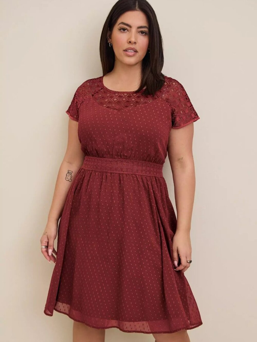 Mini Clip Dot Crochet Lace Skater Dress Size 6X (30/32) New Maroon